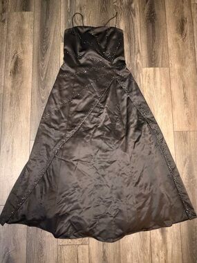 Niki by Niki Livas Black Beaded Satin Gown Corset Back Vintage Size 16 Y2K Prom